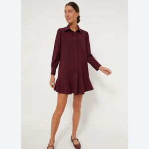 Tuckernuck Red Ruffled Long Sleeve Shirt Dress